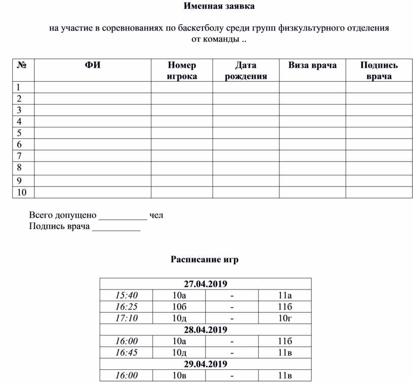 Протокол плавание образец